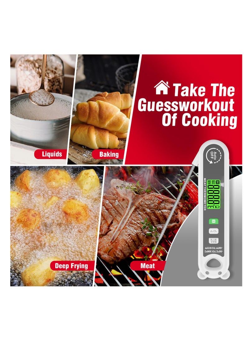 Excefore - Thermocouple Digital Instant Read Meat Thermometer, Waterproof Ultra Fast Digital Food Probe with Backlight and Calibration for Kitchen, BBQ Fry, Cute Bear Design Food Cooking Thermometer, White - Image 1