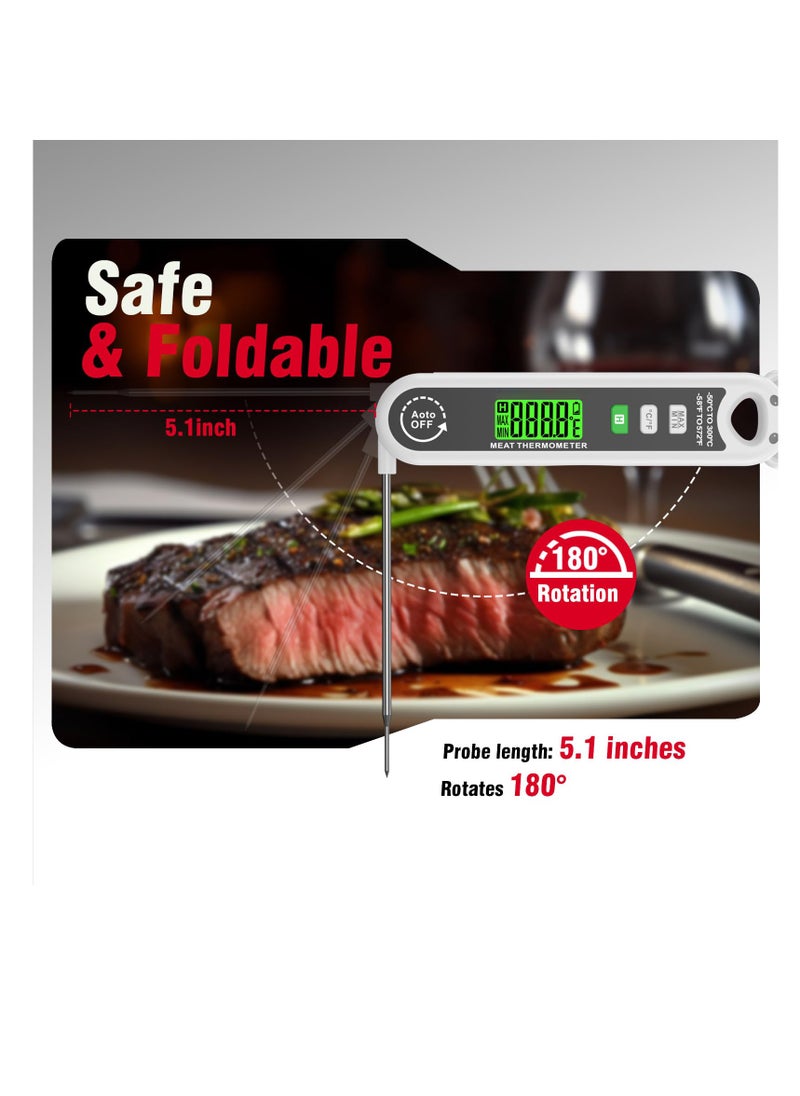 Excefore - Thermocouple Digital Instant Read Meat Thermometer, Waterproof Ultra Fast Digital Food Probe with Backlight and Calibration for Kitchen, BBQ Fry, Cute Bear Design Food Cooking Thermometer, White - Image 1