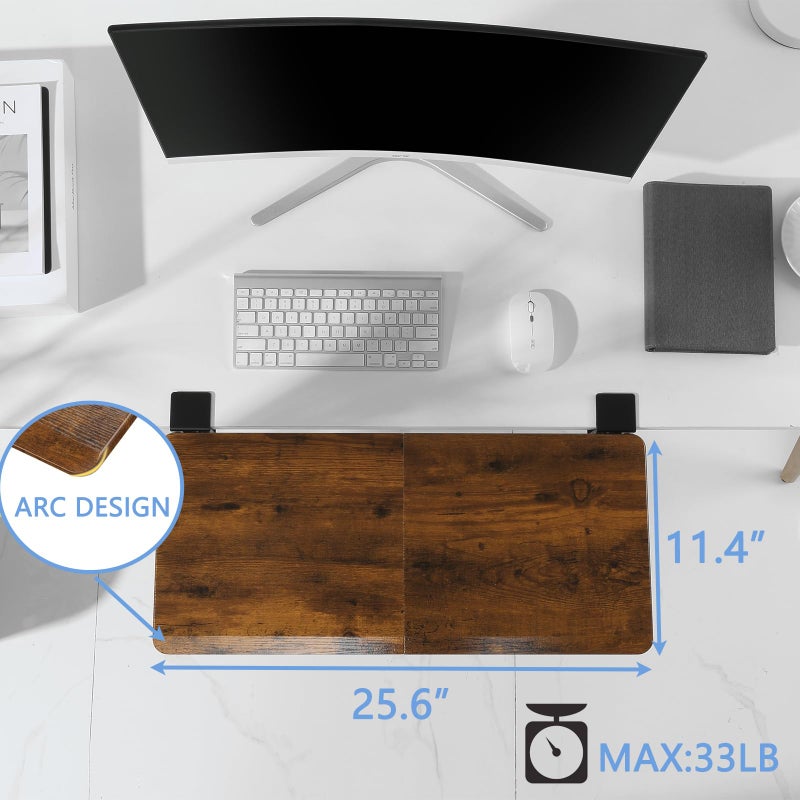 ETHU Ergonomics Desk Extender Tray, 25.6"x11.4" Large Size Foldable Keyboard Drawer Tray Clamp On, Armrest Support for Home and Office (Wood) - Image 3
