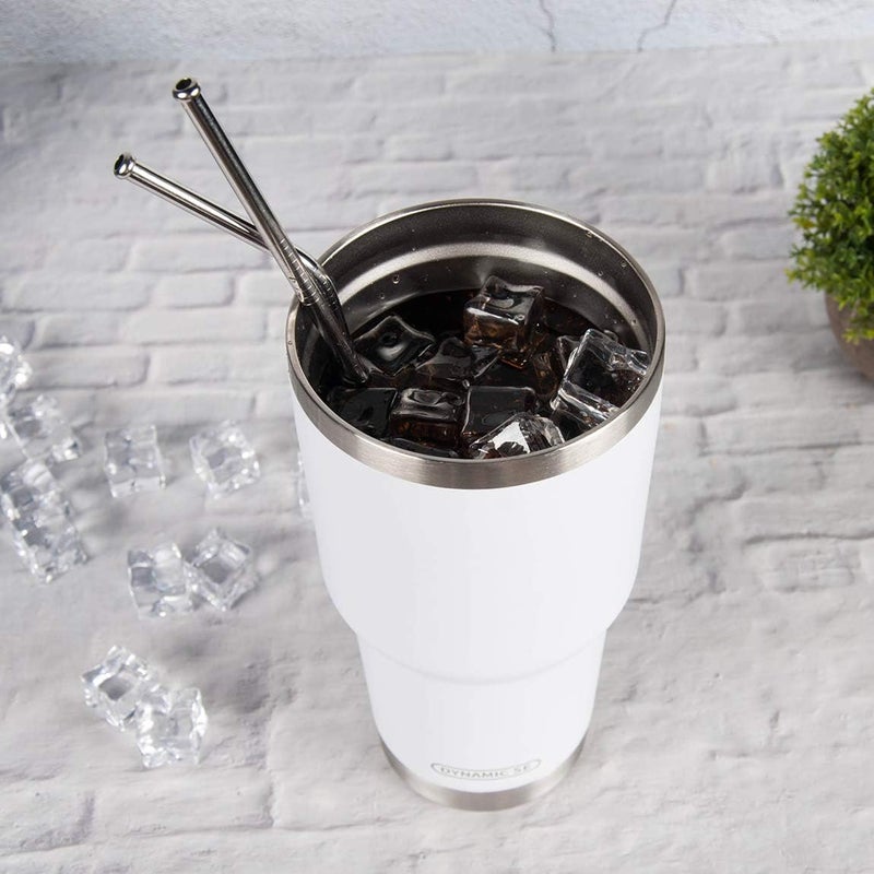 DS 30oz White Tumbler Stainless Steel Double Wall Vacuum Insulated Mug with Straw and Lid, Cleaning Brush for Cold and Hot Beverages (30oz White) - Image 4
