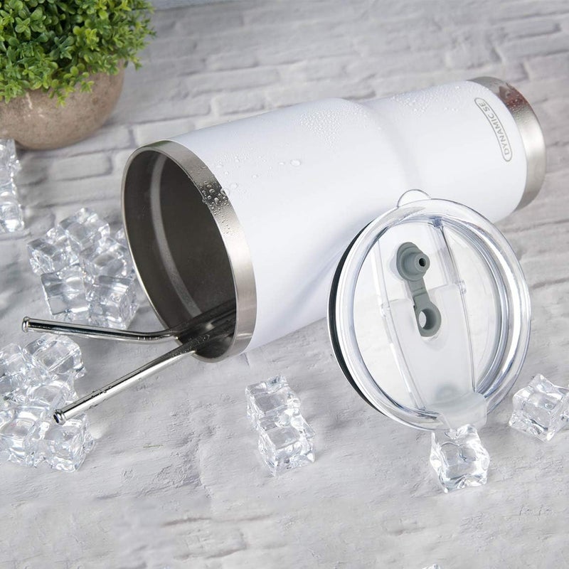 DS 30oz White Tumbler Stainless Steel Double Wall Vacuum Insulated Mug with Straw and Lid, Cleaning Brush for Cold and Hot Beverages (30oz White) - Image 5