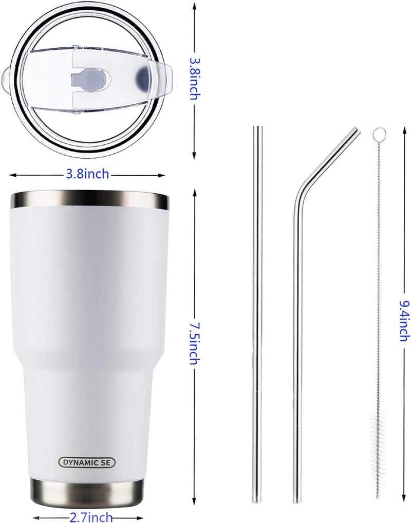 DS 30oz White Tumbler Stainless Steel Double Wall Vacuum Insulated Mug with Straw and Lid, Cleaning Brush for Cold and Hot Beverages (30oz White) - Image 2