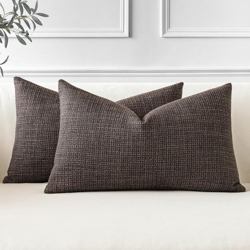 Otostar Pack of 2 Throw Pillow Covers 12x20 Inch Linen Dark Brown Pillowcases Farmhouse Decorative Solid Pillow Covers 30x50 cm Lumbar Cushion Case for Home Decor Sofa Couch Bed (Dark Brown) - Image 1