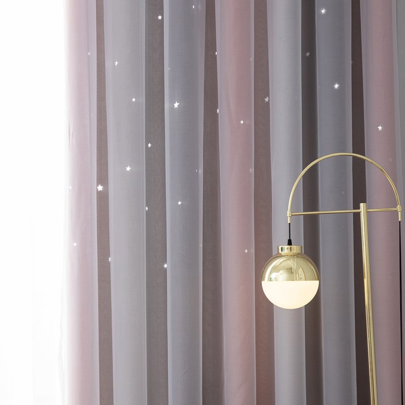 2pc Curtain Simple Gradient Hollow-out Star Pattern Double Layer Blackout Bedroom Living Room Insulation Curtain - Image 2