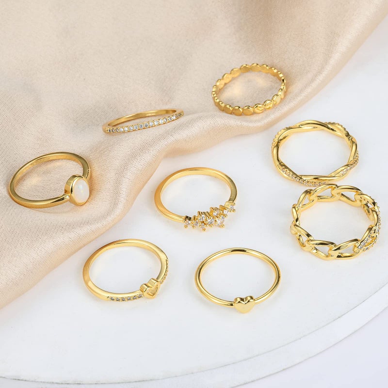 Plomfov 14K Gold/Silver Plate Stacking Rings Set For Women Cz Heart Simple Cute Stackable Rings Dainty Trendy Gold Statement Rings Plain Band Size 4-11 Gold 6 - Image 3