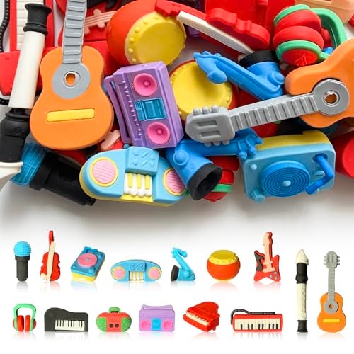 Kaemi 32 Pcs Music Erasers Desk Pets for Kids Classroom Prizes Fun Cool 3D Puzzle Erasers Bulk Mini Cute Pencil Eraser Pals Toys for Party Favors Treasure Box Goodie Bag Stuffers - Image 1