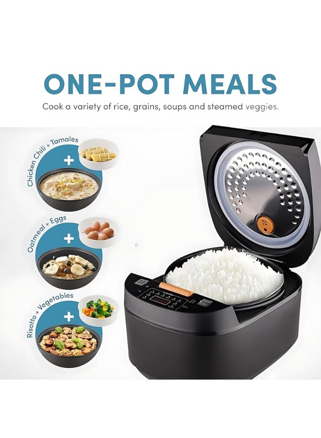 5L Smart Rice Cooker & Multicooker - 24H Delay Timer with Auto Keep Warm, Non-Stick Inner Pot + Steaming Tray for Soup/Grain/Steam, Compact Design for Home & Office - Image 3