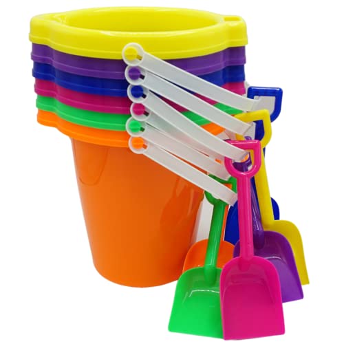 4E's Novelty 4Es Novelty 6 Pack 75 Beach Buckets and Shovels for Kids Bulk Strong Large Sand Bucket for Toddler Beach Toys for Kids 310 Sandbox Toys - Image 5