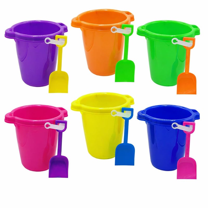 4E's Novelty 4Es Novelty 6 Pack 75 Beach Buckets and Shovels for Kids Bulk Strong Large Sand Bucket for Toddler Beach Toys for Kids 310 Sandbox Toys - Image 2
