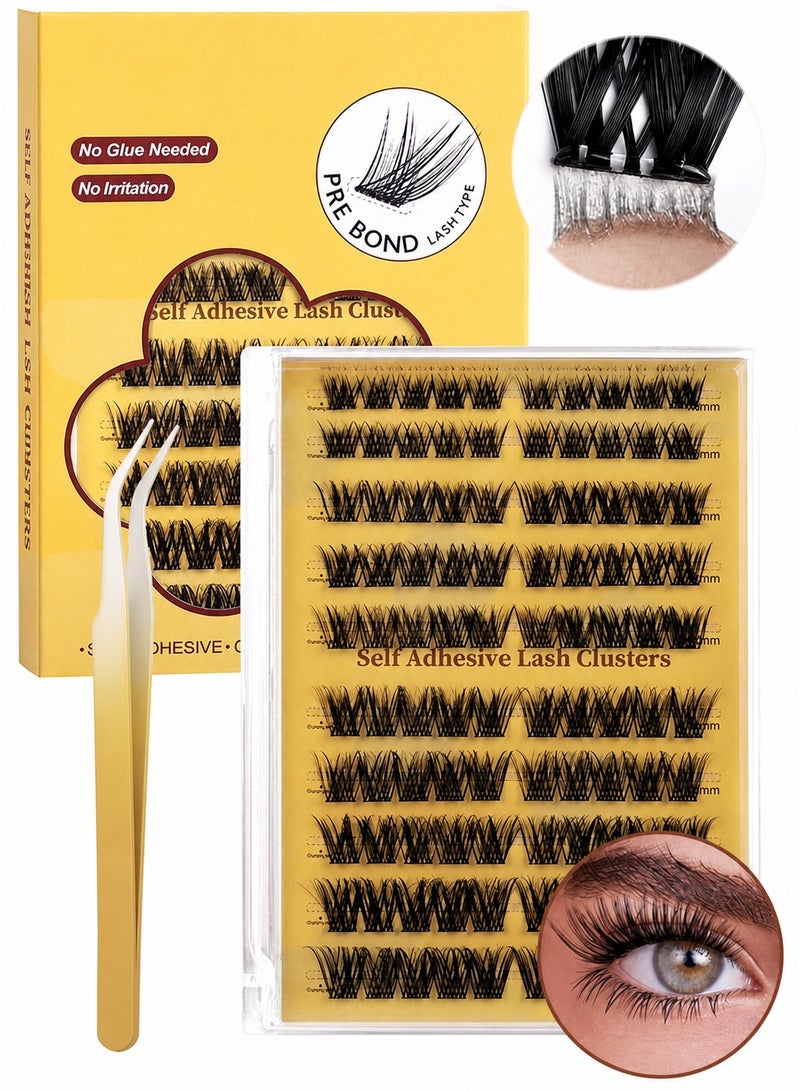 BOSART 100 PCS Self Adhesive Eyelashes Clusters Kit Lash Clusters DIY False Eyelashes D Curl Pre Glued with Tweezers for Beginners, Press On Glueless Lash Extension Kit 10 to 16mm, No Glue Needed No Remover No Residue - Image 5
