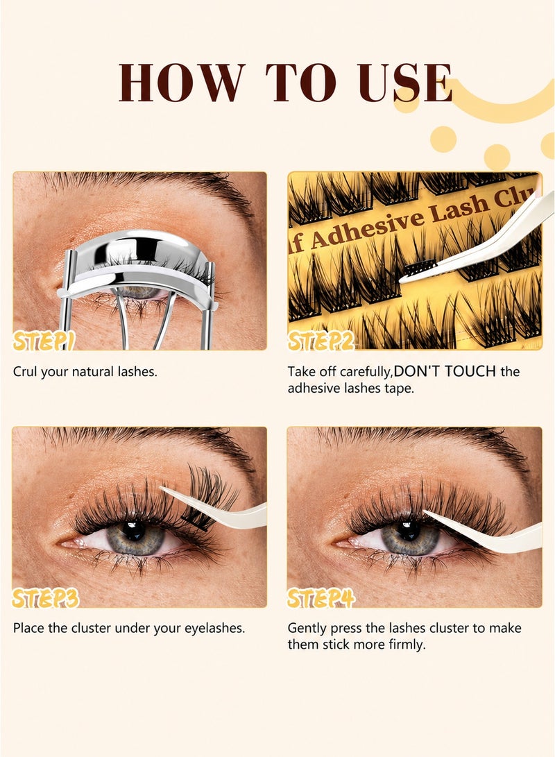 BOSART 100 PCS Self Adhesive Eyelashes Clusters Kit Lash Clusters DIY False Eyelashes D Curl Pre Glued with Tweezers for Beginners, Press On Glueless Lash Extension Kit 10 to 16mm, No Glue Needed No Remover No Residue - Image 4