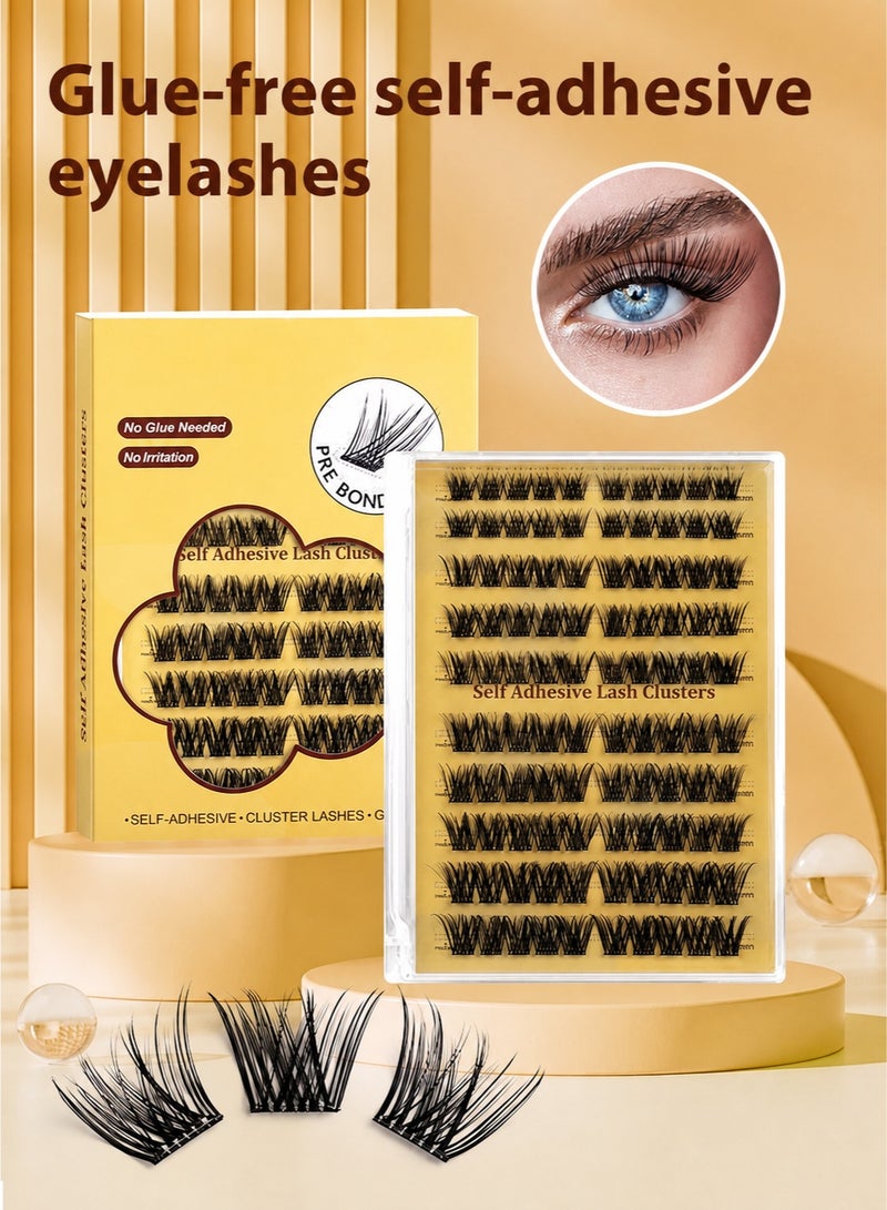 BOSART 100 PCS Self Adhesive Eyelashes Clusters Kit Lash Clusters DIY False Eyelashes D Curl Pre Glued with Tweezers for Beginners, Press On Glueless Lash Extension Kit 10 to 16mm, No Glue Needed No Remover No Residue - Image 1
