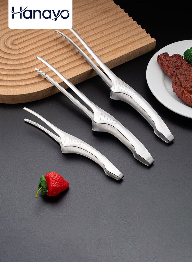 Hanayo 3 قطع ملقط طعام مشابك مطبخ من الفولاذ المقاوم للصدأ بأسلوب كوري وياباني لمشابك الشواء ذاتية الوقوف لمطبخ تقديم الشواء وطهي القهوة (فضي) - Image 1