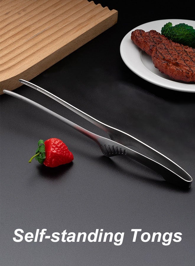 Hanayo 3 قطع ملقط طعام مشابك مطبخ من الفولاذ المقاوم للصدأ بأسلوب كوري وياباني لمشابك الشواء ذاتية الوقوف لمطبخ تقديم الشواء وطهي القهوة (فضي) - Image 3