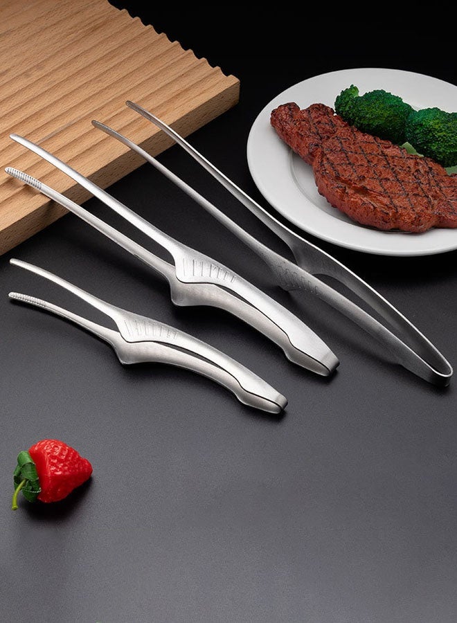 Hanayo 3 قطع ملقط طعام مشابك مطبخ من الفولاذ المقاوم للصدأ بأسلوب كوري وياباني لمشابك الشواء ذاتية الوقوف لمطبخ تقديم الشواء وطهي القهوة (فضي) - Image 2