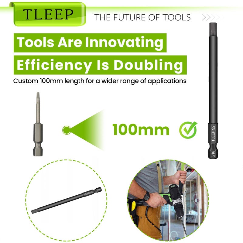 TLEEP 10 x Long 100MM 1/4 Inch Hex Head Allen Wrench Drill Bits, 5/16” to 5/64”, SAE, Magnetic Tips Screwdriver Socket Bit Set for Ikea Type Furniture (S2 Steel 5/16 inch to 5/64 inch) - Image 4