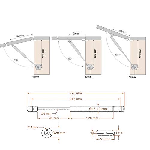 Jacklove 4 Pcs 100N/ 22.5lb Gas Strut, Pneumatic Lift, Furniture Cabinet Door Stay, Hydraulic Gas Lift Spring Stay, Cabinet Lift Support, Cabinet Door Strut - Image 5