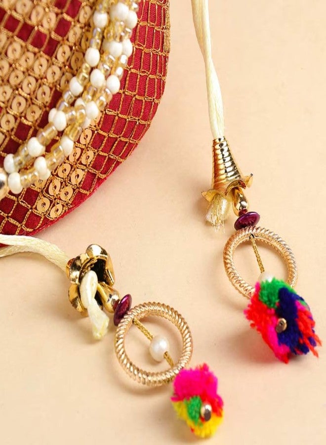 Floweraura Handcrafted Royal Red Golden Embroidered Pearl Potli Bag For Diwali Gift, Karwa Chauth Gift & Gift for Wife, Sister, Mother, Friends, Colleagues, Girlfriend - Image 4