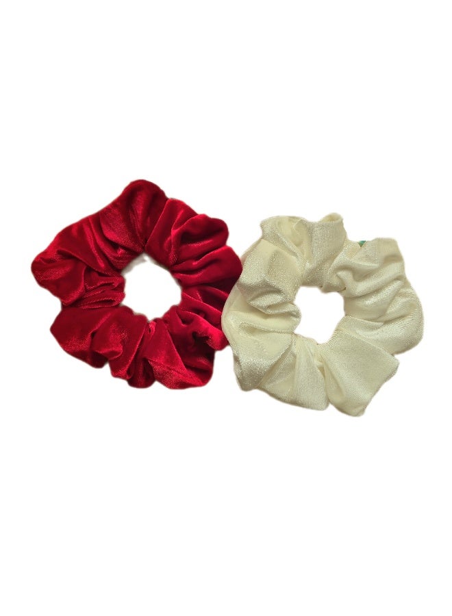 Luxury Velvet Scrunchies Set for Women & Girls – Soft Elastic Hair Ties, White & Red, No Damage Hair Accessories - Image 1