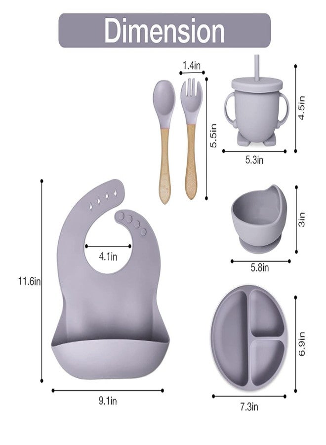 Prakid 7 in 1 Silicone Baby Feeding Set | Complete Baby Tableware Set with Suction Plate, Bowl, Spoon, Fork, Cup & Bib | BPA-Free, Microwave Safe | Easy to Clean | Perfect Feeding Kit for Baby | Grey - Image 3
