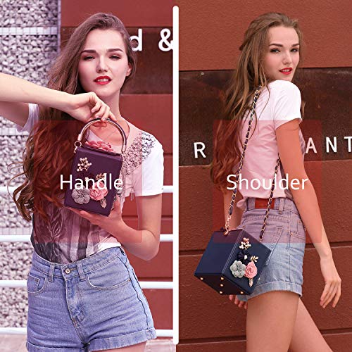 Milisente Evening Clutch Bag for Women Floral Square Box Evening Bags Crossbody Shoulder handBags Flower Wedding Clutch Purse (White) - Image 2