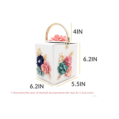Milisente Evening Clutch Bag for Women Floral Square Box Evening Bags Crossbody Shoulder handBags Flower Wedding Clutch Purse (White) - Image 3