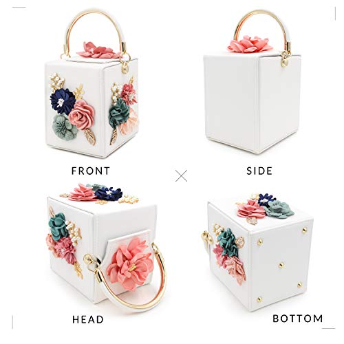 Milisente Evening Clutch Bag for Women Floral Square Box Evening Bags Crossbody Shoulder handBags Flower Wedding Clutch Purse (White) - Image 5