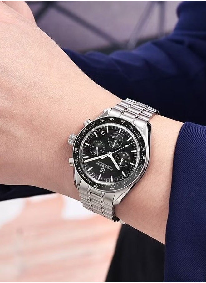 PAGANI DESIGN Men's Quartz Watch Chronograph Stainless Steel Waterproof Sports Watch PD-1701 Black  - Image 2