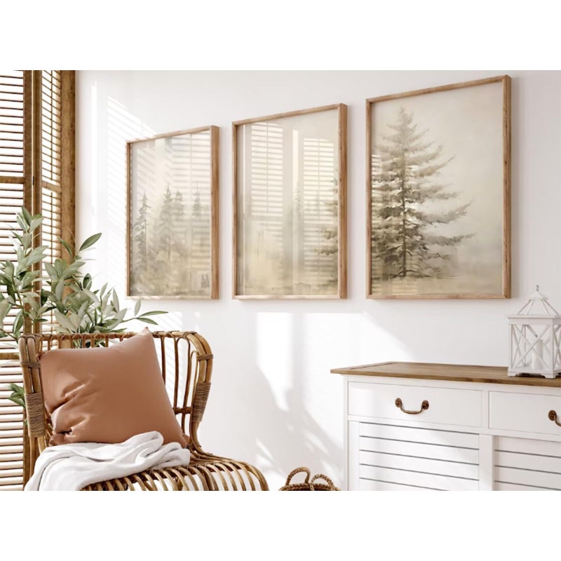 Youillne Foggy Forest Wall Art Decor Fir Tree Wall Art Nature Landscape Canvas Pictures Abstract Forest Prints Painting Farmhouse Vintage Artwork Poster for Bedroom Living Room 12x16 Inch Unframed Set of 3 - Image 2