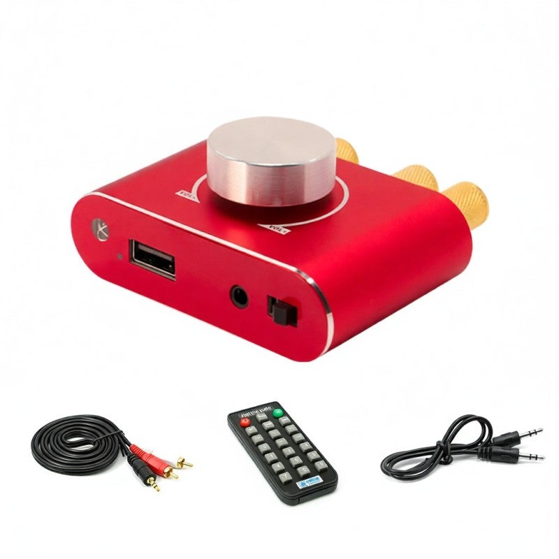 Audio Power Amplifier: 100W+100W Red Aluminum Alloy - BT 5.1 Wireless Multi-Input Control for Portable Home Outdoor Use - Image 1