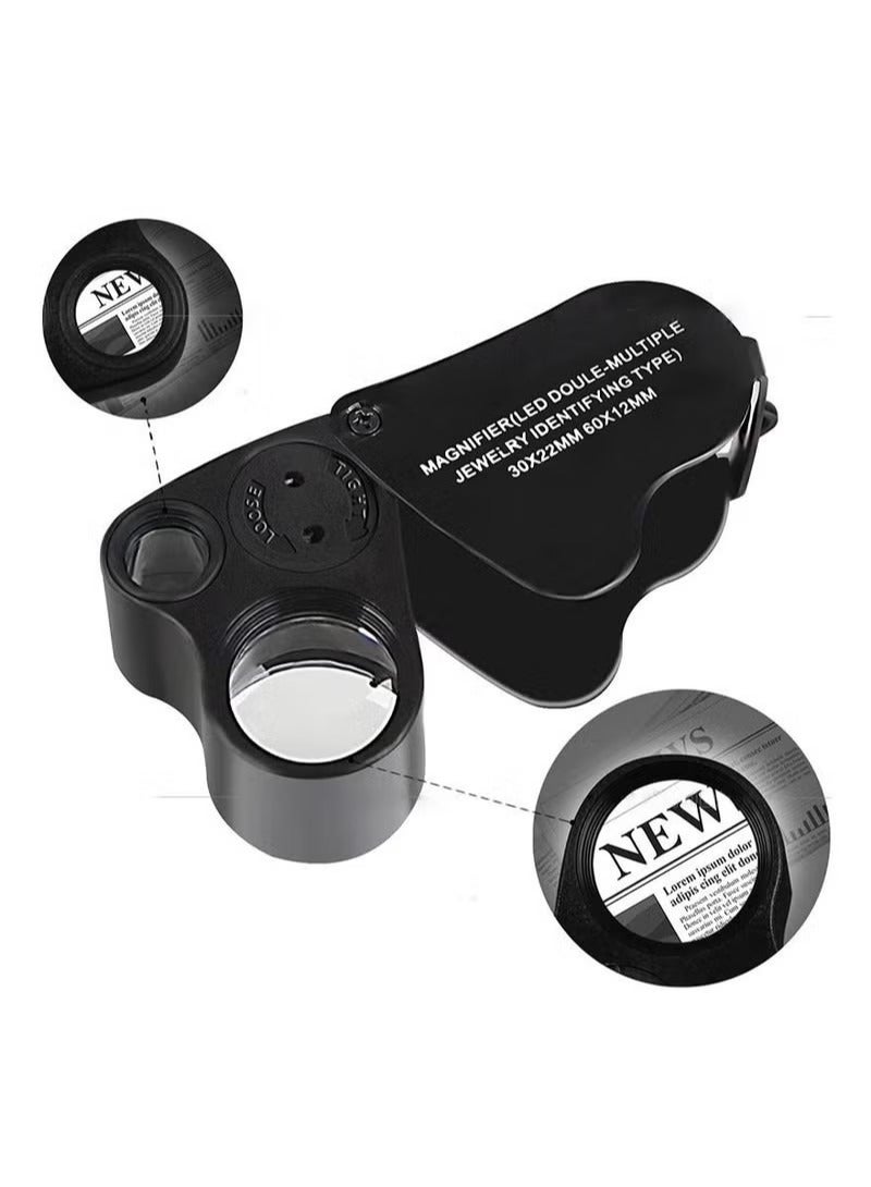 Foldable Jewelers Loupe Magnifier with 30X and 60X Magnification Bright LED Light Ideal for Examining Gems Jewelry Coins Stamps Collectibles and More - Image 2