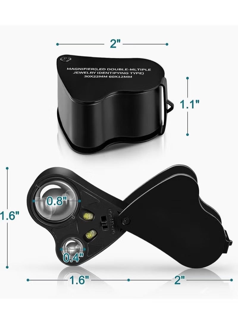 Foldable Jewelers Loupe Magnifier with 30X and 60X Magnification Bright LED Light Ideal for Examining Gems Jewelry Coins Stamps Collectibles and More - Image 5