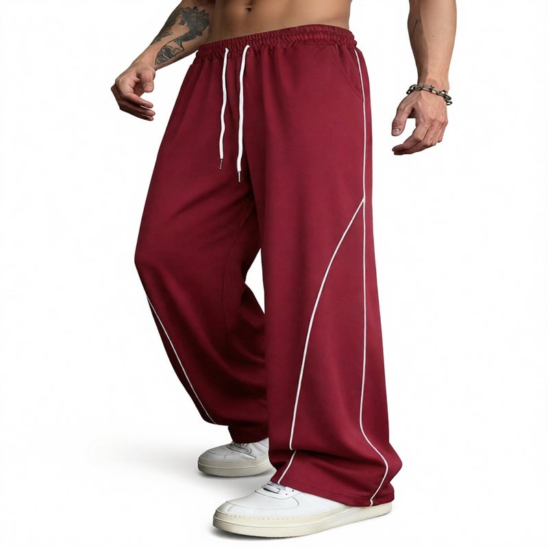 Summer Straight Leg Casual Sports Pants with Contrast Color Design - Image 3