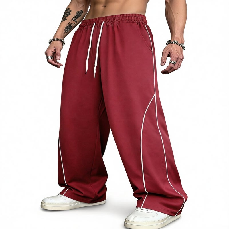 Summer Straight Leg Casual Sports Pants with Contrast Color Design - Image 2