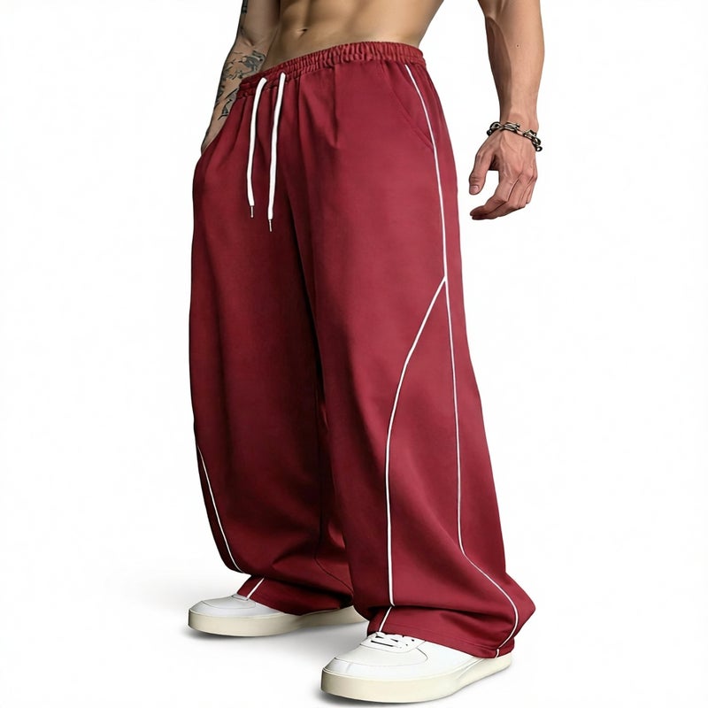 Summer Straight Leg Casual Sports Pants with Contrast Color Design - Image 1