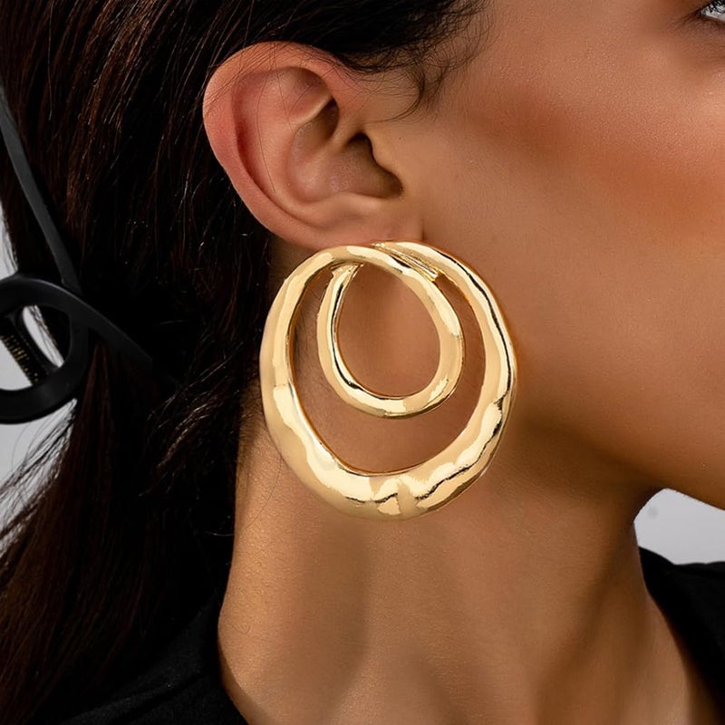 GIGB PBDK Chunky Gold Large Statement Earrings for Women Vintage Simple Big Circle Drop Hanging Earrings Personalized Geometric Earrings Birthday Valentines Gift(Gold) - Image 2