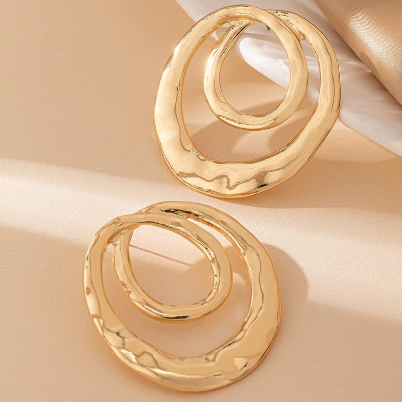 GIGB PBDK Chunky Gold Large Statement Earrings for Women Vintage Simple Big Circle Drop Hanging Earrings Personalized Geometric Earrings Birthday Valentines Gift(Gold) - Image 4