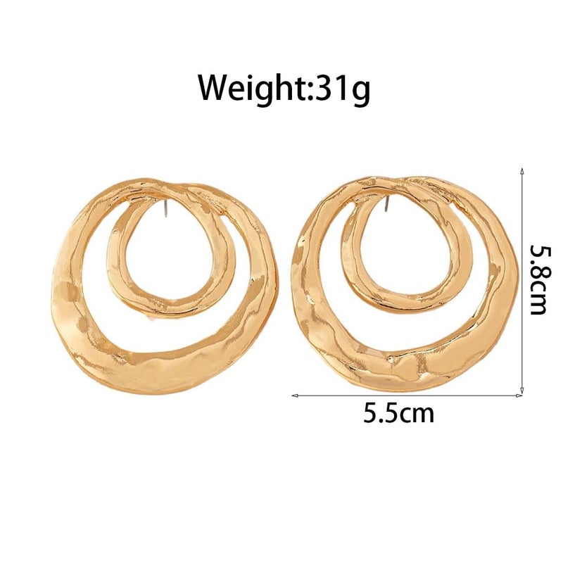 GIGB PBDK Chunky Gold Large Statement Earrings for Women Vintage Simple Big Circle Drop Hanging Earrings Personalized Geometric Earrings Birthday Valentines Gift(Gold) - Image 3