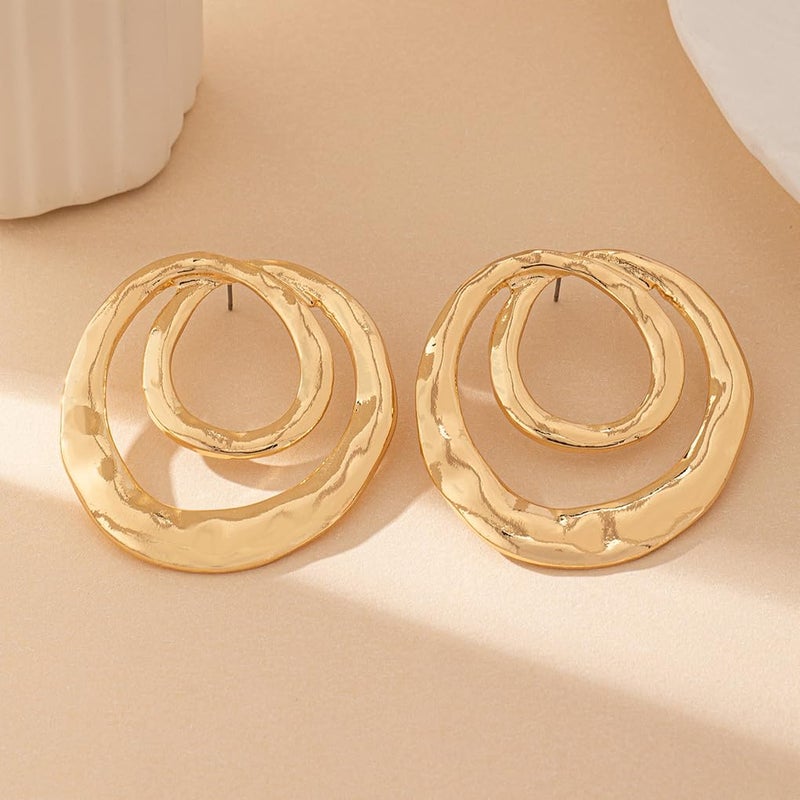 GIGB PBDK Chunky Gold Large Statement Earrings for Women Vintage Simple Big Circle Drop Hanging Earrings Personalized Geometric Earrings Birthday Valentines Gift(Gold) - Image 5