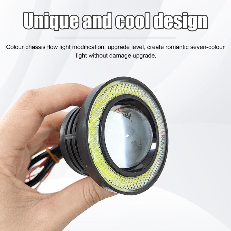 Dickno 2 PCS Car Angel Eye Fog Light, 2.5'' Round COB LED Super Bright High Power Fog Angel Eye Projector with Halo Rings, Universal Vehicle DRL Daytime Driving Light Fog Lamp Bulbs (White) - Image 3