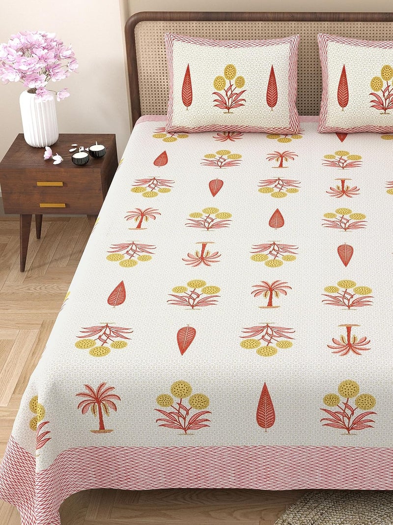 EasyGoods 100 Pure Cotton Rajasthani Jaipuri Sanganeri Print Double Bedsheet with 2 Pillow CoversGulmohar Bedsheet for Double Bed King Size240 TC Premium Printed Flat BedSheet 91x106 InchPink - Image 2