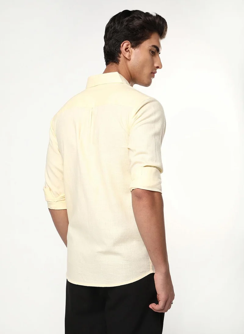 Urbano Fashion  Urbano Fashion Men's Tender Yellow Linen Blend Full Sleeve Relaxed Fit Casual Solid Shirt for Men | Best Price UAE