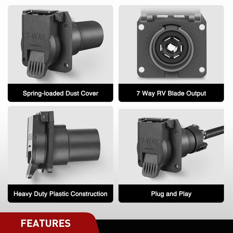 Nilight USCAR to RV 7 Way Trailer Plug Adapter OEM Style Factory Tow Package Socket Required 7Pin Round Connector Compatible with Chevy Ford GMC and Nissan Silverado - Image 4