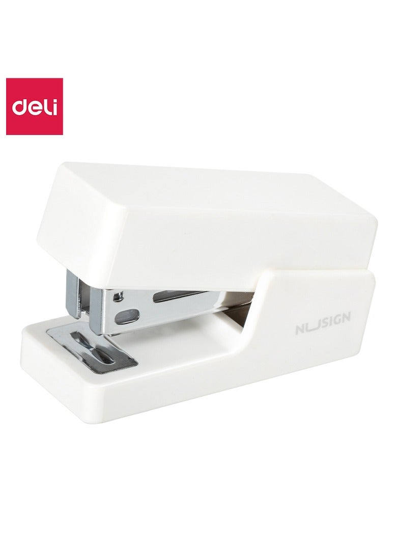 Deli Nusign ENS083 Portable Stapler with 830 Staples, 12-Sheet Capacity, Anti-Skid Base & Spring-Loaded Mechanism - White - Image 1