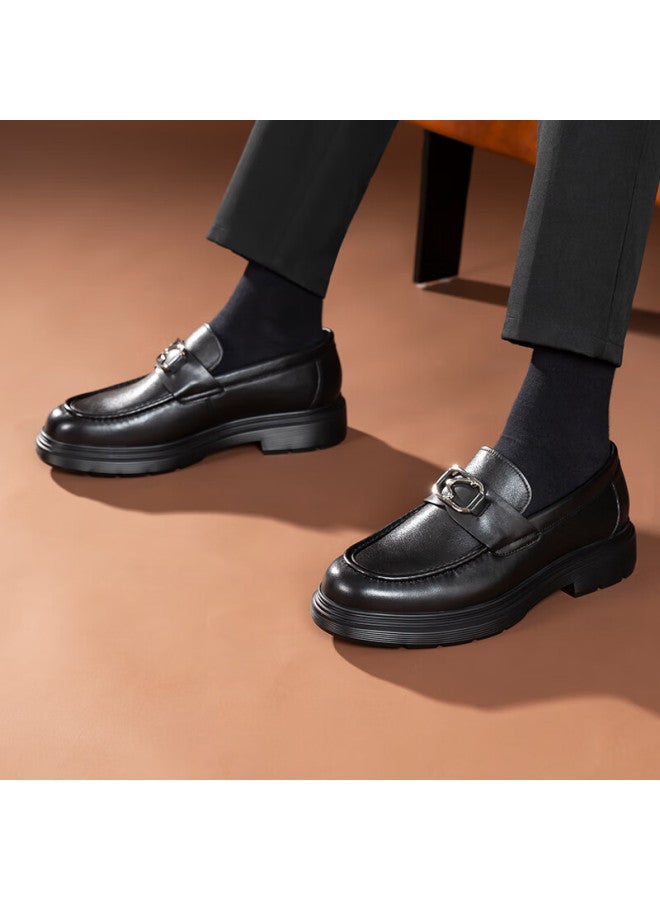 Satchi Men's High-end Leather Shoes Thick-soled Business Casual Loafers 212482219z Black Size 40 - Image 3