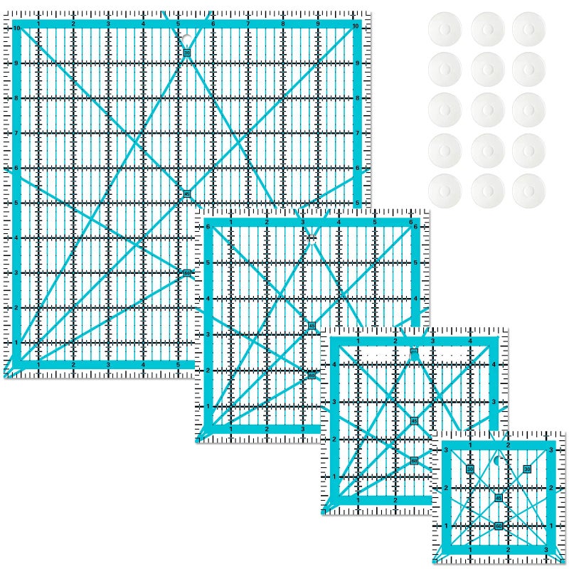 LJLJ Quilting Rulers 4 Square Ruler Quilting Templates,Quilting Ruler Acrylic Rulers, with Non-Slip Rings for Quilting and Sewing, (3.5â€ x 3.5â€, 5â€ x 5â€, 6.5â€ x 6.5â€, 10.5â€x 10.5â€) - Image 1