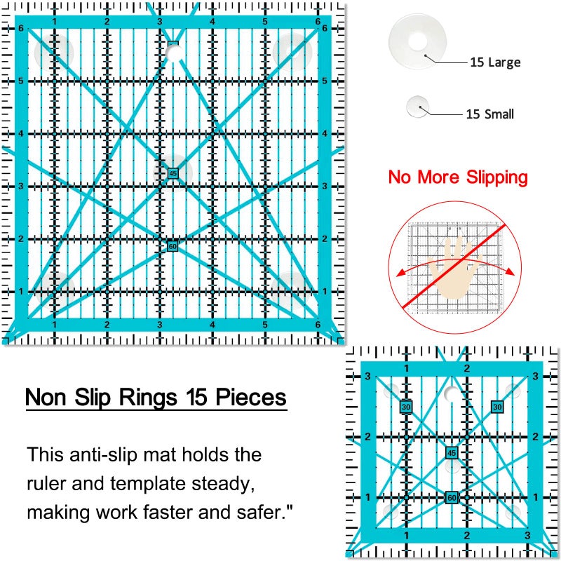 LJLJ Quilting Rulers 4 Square Ruler Quilting Templates,Quilting Ruler Acrylic Rulers, with Non-Slip Rings for Quilting and Sewing, (3.5â€ x 3.5â€, 5â€ x 5â€, 6.5â€ x 6.5â€, 10.5â€x 10.5â€) - Image 5