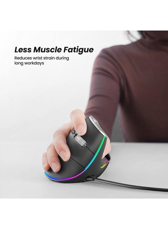 Nulea Wired Vertical Mouse, Ergonomic USB Optical Mouse with 4 Adjustable DPI 11 RGB Backlight Modes, Compatible with Laptop, PC, Desktop Computer, Mac, Grey - Image 2