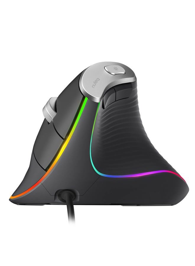 Nulea Wired Vertical Mouse, Ergonomic USB Optical Mouse with 4 Adjustable DPI 11 RGB Backlight Modes, Compatible with Laptop, PC, Desktop Computer, Mac, Grey - Image 1