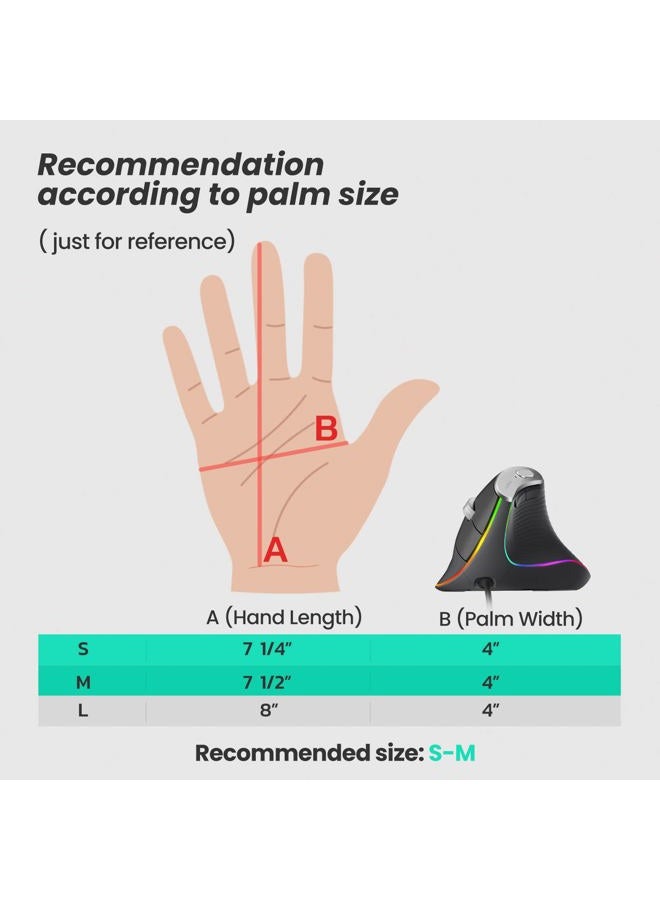 Nulea Wired Vertical Mouse, Ergonomic USB Optical Mouse with 4 Adjustable DPI 11 RGB Backlight Modes, Compatible with Laptop, PC, Desktop Computer, Mac, Grey - Image 5